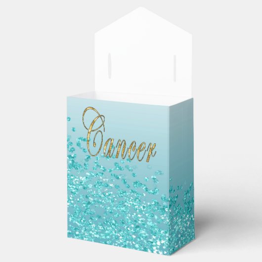 Gold Cancer & Blauwgroen Blue Glitter Verjaardag Bedankdoosjes (Geopend)