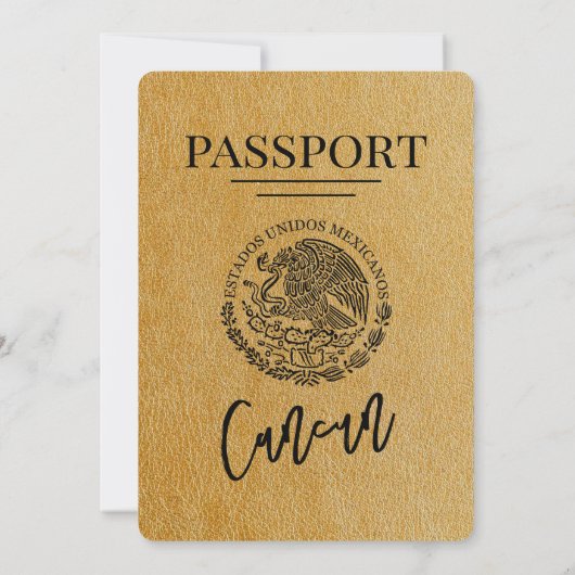 Gold Cancun Passport Wedding Kaart (Achterkant)
