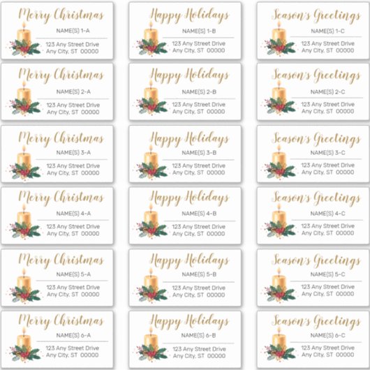 Gold Candle Flora Adresetiketten voor kerstfeestda Sticker (Voorkant)