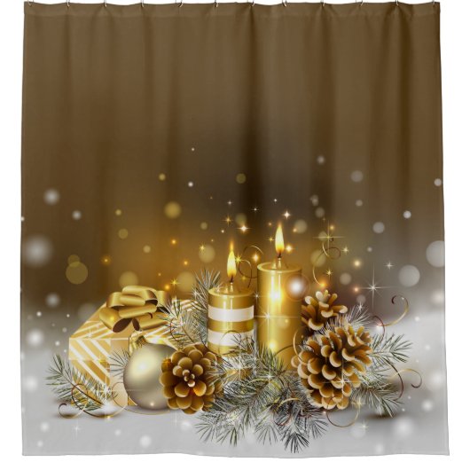 Gold Candles kerst met legant Holiday Home Decor Douchegordijn (Voorkant)
