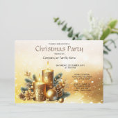 Gold Candles kerstfeest uitnodiging (Staand voorkant)