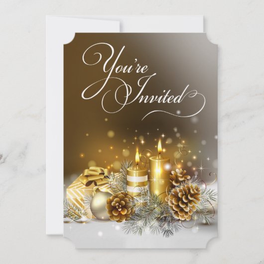 Gold Candles Kerstparty Elegant Holiday Kaart (Voorkant)