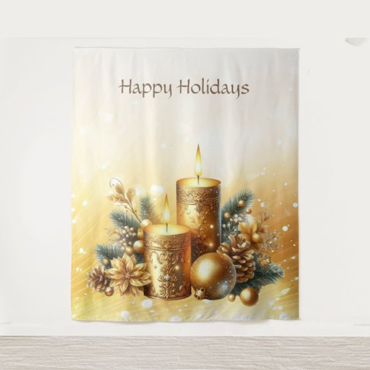 Gold Candles Kerstvakantie Achtergrond Wandkleed (Voorkant)