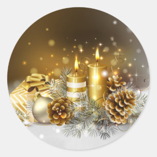Gold Candles Merry kerstfeestdag Ronde Sticker