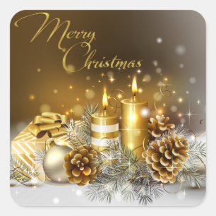 Gold Candles Merry kerstfeestdag Vierkante Sticker