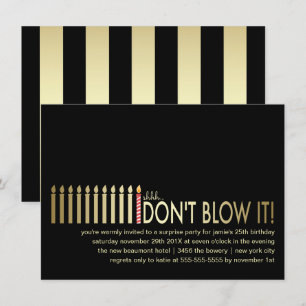 Gold Candles Surprise Birthday Party Invitation Kaart