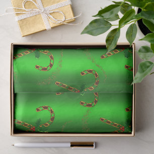 Gold Candy Canes en Holly met Green Kerstmis Tissuepapier