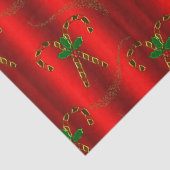 Gold Candy Canes en Holly op Rode Kerstmis Tissuepapier (Detail)