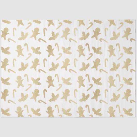 Gold Candy Canes Gingerbread Heren Witte Kerst Tissuepapier (Voorkant)