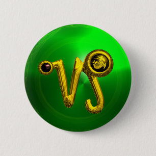 GOLD CAPRICORN/ZODIAC SIGN JEWEL RONDE BUTTON 5,7 CM