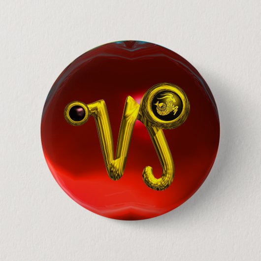 GOLD CAPRICORN/ZODIAC SIGN JEWEL RONDE BUTTON 5,7 CM (Voorkant)