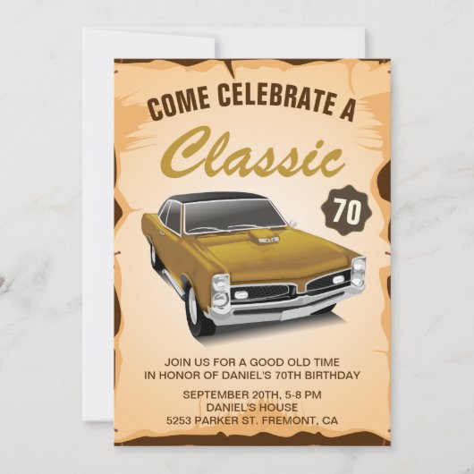  Gold Car Classic Verjaardagsuitnodiging Kaart (Voorkant)