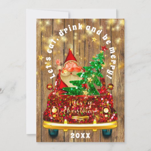 Gold Car Merry kerst Brunch Dinner SantaRustic Kaart (Achterkant)