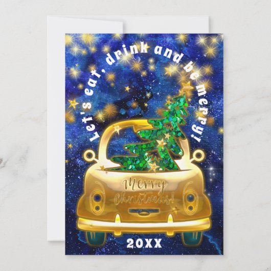 Gold Car Merry kerst Brunch Dinner Star Blue I Kaart (Achterkant)