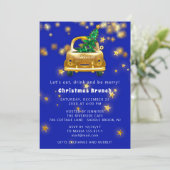 Gold Car Merry kerst Brunch Dinner Star Blue Kaart (Staand voorkant)