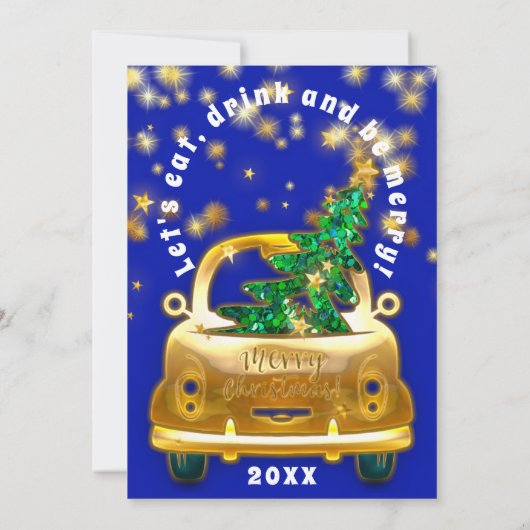 Gold Car Merry kerst Brunch Dinner Star Blue Kaart (Achterkant)