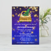 Gold Car Merry kerst Brunch Dinner Star Navy Kaart (Staand voorkant)
