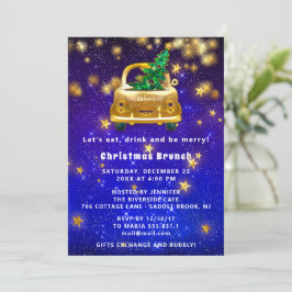 Gold Car Merry kerst Brunch Dinner Star Navy Kaart