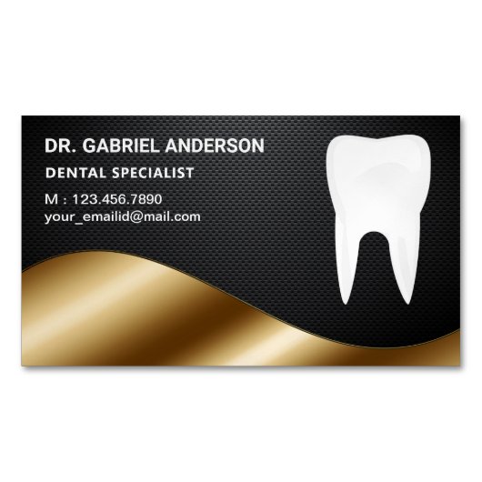 Gold Carbon Tooth Dental Clinic Dentist Magnetisch Visitekaartje (Voorkant)