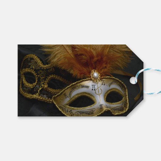 Gold Carnival Venetian Mask Masquerade Cadeaulabel (Voorkant (Horizontaal))