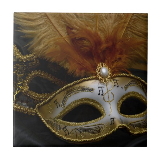 Gold Carnival Venetian Mask Masquerade Tegeltje (Voorkant)