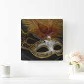 Gold Carnival Venetian Mask Masquerade Vierkante Klok (Huis)