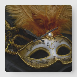 Gold Carnival Venetian Mask Masquerade Vierkante Klok