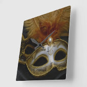 Gold Carnival Venetian Mask Masquerade Vierkante Klok (Hoek)
