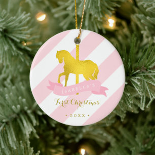 Gold Carousel Horse Baby's eerste Kerstmis Keramisch Ornament