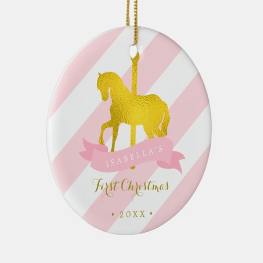 Gold Carousel Horse Baby's eerste Kerstmis Keramisch Ornament (Rechts)