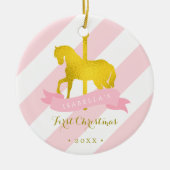 Gold Carousel Horse Baby's eerste Kerstmis Keramisch Ornament (Voorkant)