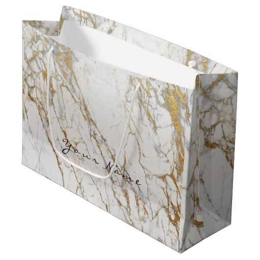 Gold Carrara Marble Metallic Gift Gray Silver VIP Groot Cadeauzakje (Voorkant Gekanteld)