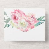 Gold Carriage and Pink Flowers Fairy Tale Wedding All In One Uitnodiging (Achterkant)