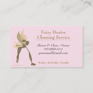 Gold Cartoon Fairy Girl House Cleaning Service Visitekaartje