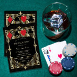 Gold Casino Royale Grote Gatsby vrijgezellenfeest Kaart<br><div class="desc">Royal, kaartontwerp Great Gatsby en Casino thema. Het heeft een Great Gatsby, de oude Hollywood Art Deco-stijl uit 1920, royal faux gold freer-de-lis, lettertypen en speelkaartenpakken met een gouden rand. Op de achterkant een zwarte achtergrond met een faux gold Art Deco patroon. Gebruik de tool Personaliseren om uw gegevens toe...</div>