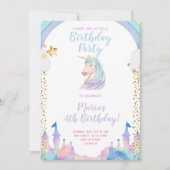 Gold Castle Unicorn Birthday Uitnodiging (Voorkant)