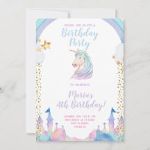 Gold Castle Unicorn Birthday Uitnodiging
