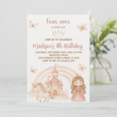 Gold Castle & Unicorn Party Uitnodigen Kaart (Staand voorkant)