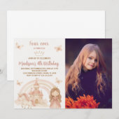 Gold Castle & Unicorn Party Uitnodigen met foto Kaart (Voorkant / Achterkant)