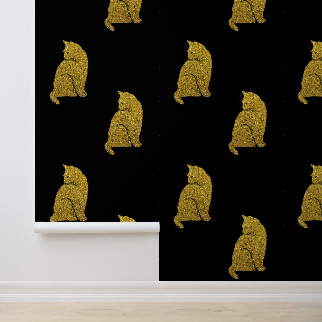 Gold Cat Custom Kleur Zwart Behang (Applicatie)