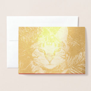 Gold Cat in Tree Fun Spint perfect kerstfeest Folie Kaarten