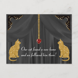 Gold Cat, zwarte Zijde & Heart Jewels voor nieuw h Aankondigingskaart