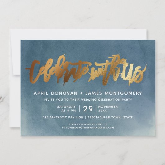 Gold Celebrate met US Brush Typography Wedding Kaart (Voorkant)