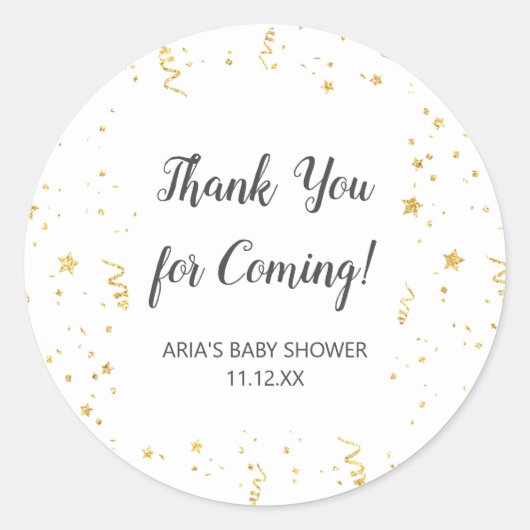 Gold Celebration Baby shower Favor Ronde Sticker (Voorkant)