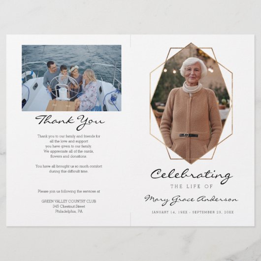Gold Celebration of Life Funeral Folded Programme Flyer (Voorkant)