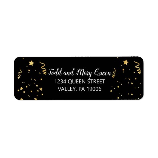 Gold Celebration on Black Return Address Labels (Voorkant)