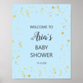 Gold Celebration on Blue Baby shower Welcome Sign Poster (Voorkant)