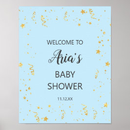 Gold Celebration on Blue Baby shower Welcome Sign Poster