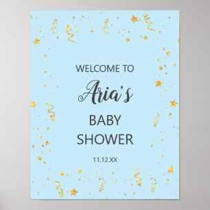 Gold Celebration on Blue Baby shower Welcome Sign Poster