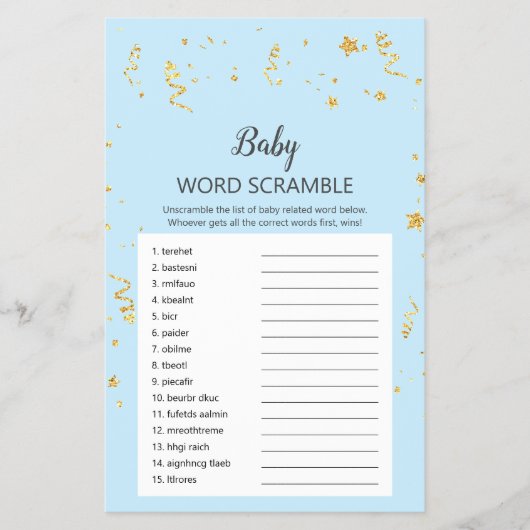 Gold Celebration on Blue Baby Word Scramble Game Flyer (Voorkant)